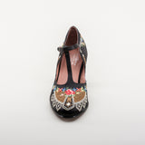 Daisy Embroidered T-Straps (Black)