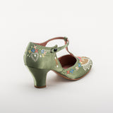 Daisy Embroidered T-Straps (Green)