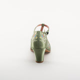 Daisy Embroidered T-Straps (Green)