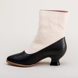 Manhattan Victorian Cloth-Top Button Boots (Ivory/Black)